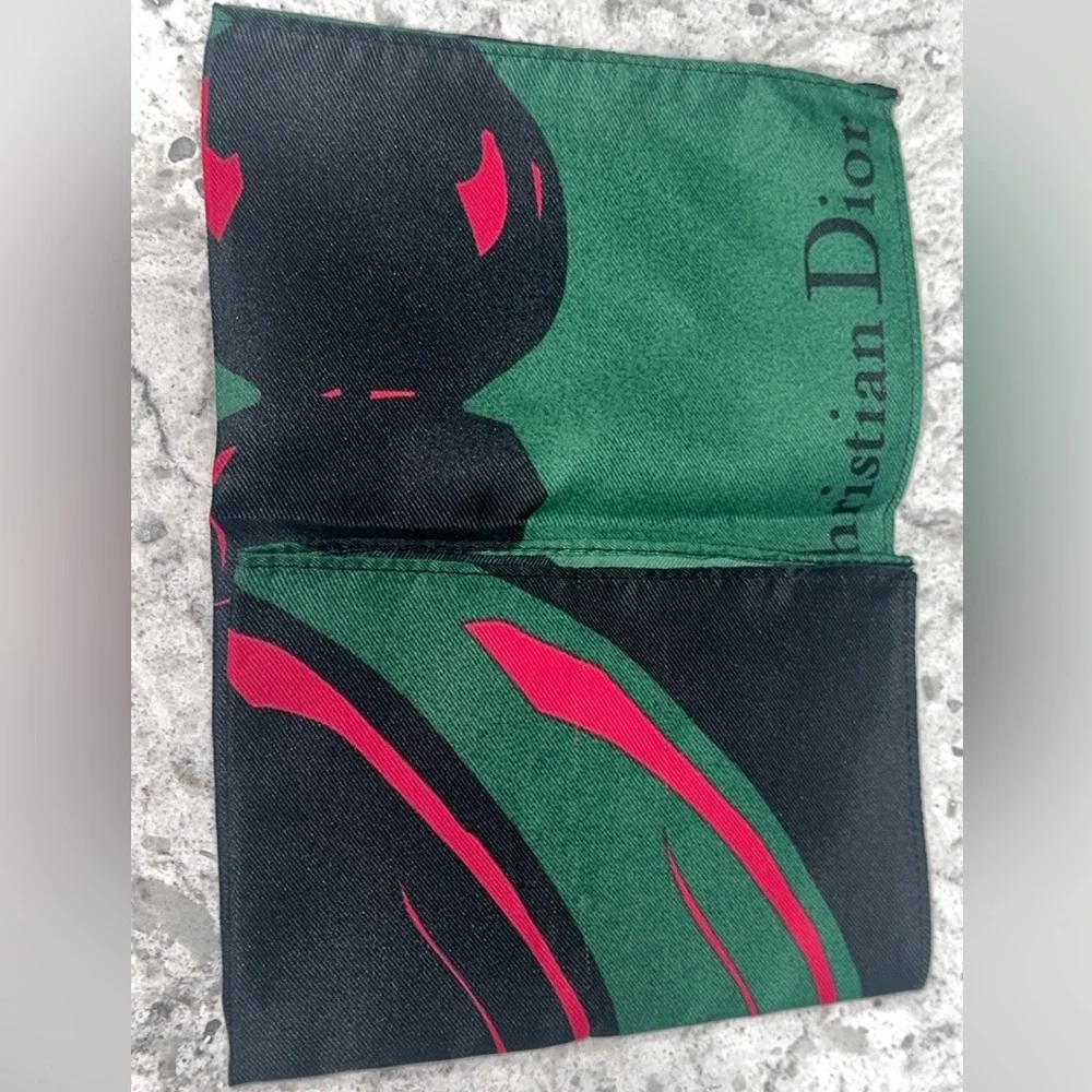 Christian Dior Vintage 1990s Poison Petite Silk Scarf Green Pink AUTHENTIC